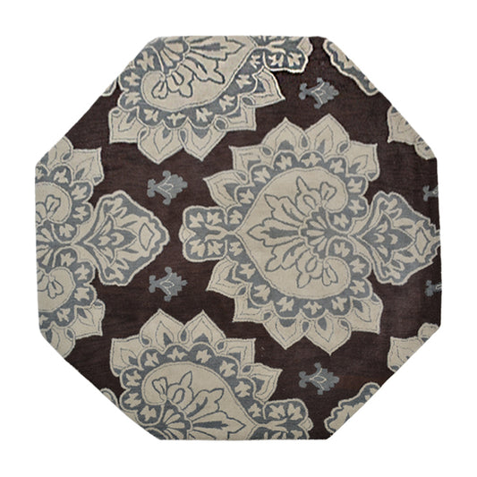 hand-tufted-wool-octagon-area-rug-floral-cream-brown-side 1