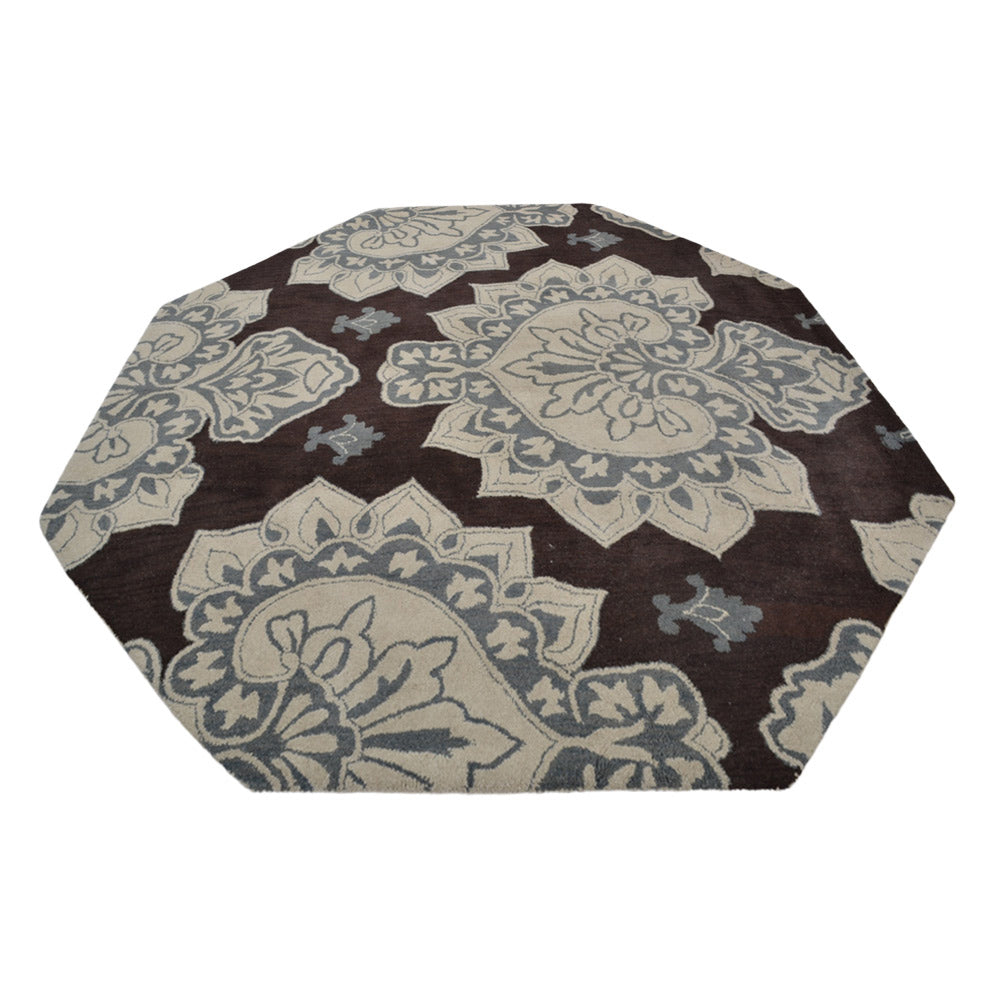 hand-tufted-wool-octagon-area-rug-floral-cream-brown-side 2