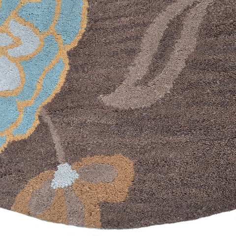 Hand Tufted Wool Round Area Rug Floral Brown K00518