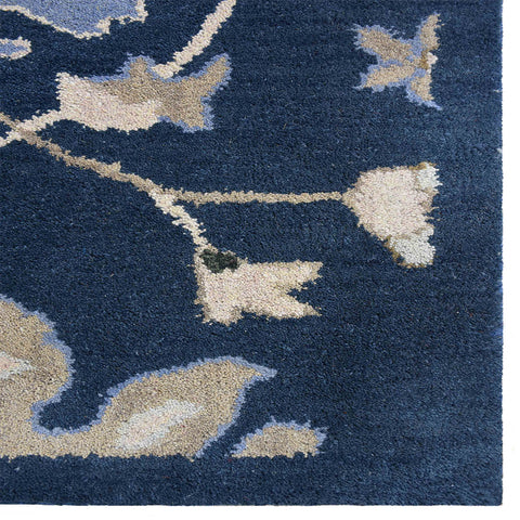 Hand Tufted Wool Rectangle Area Rug Floral Blue K00522