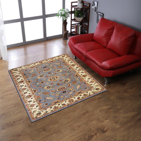 Hand Tufted Wool Square Area Rug Oriental Blue White K00523