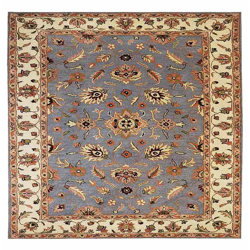 Hand Tufted Wool Square Area Rug Oriental Blue White K00523