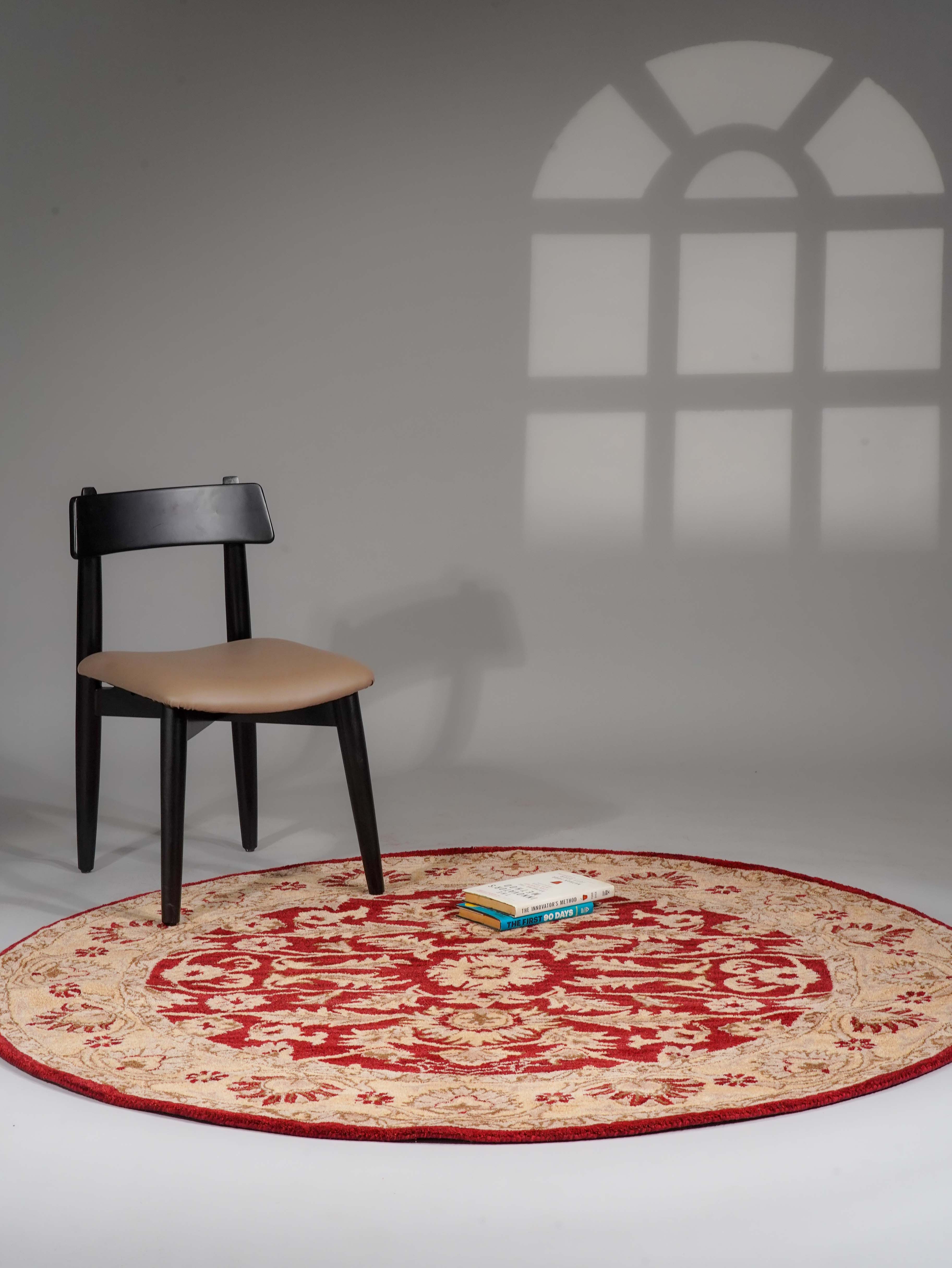 Hand Tufted Wool Round Area Rug Oriental Red Gold K00531