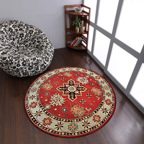 Hand Tufted Wool Round Area Rug Oriental Red Beige K00535