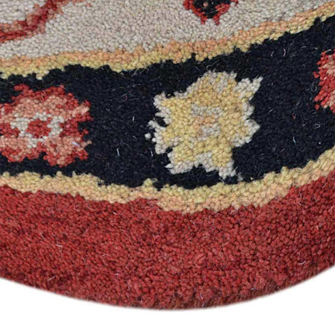 Hand Tufted Wool Round Area Rug Oriental Red Beige K00535