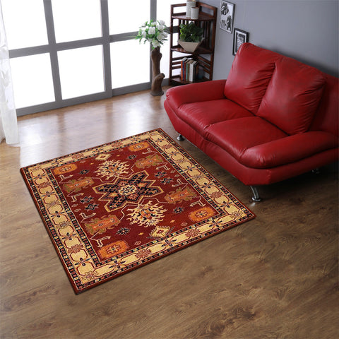 Hand Tufted Wool Square Area Rug Oriental Red Beige K00535