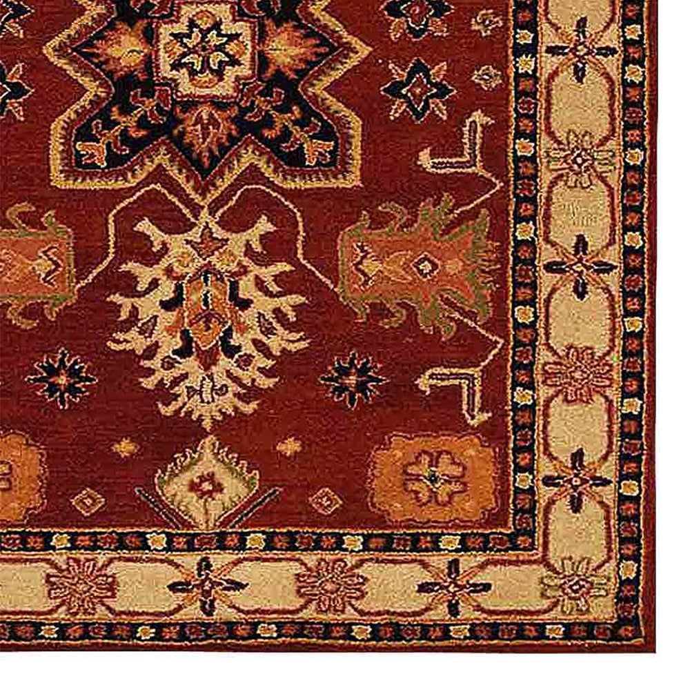 Hand Tufted Wool Square Area Rug Oriental Red Beige K00535