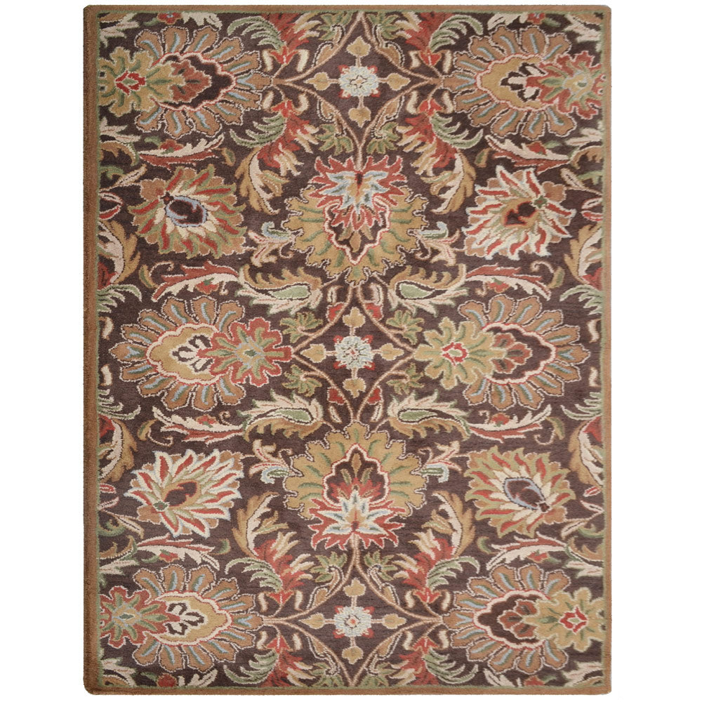 Hand Tufted Wool Area Rug Floral Brown K00540