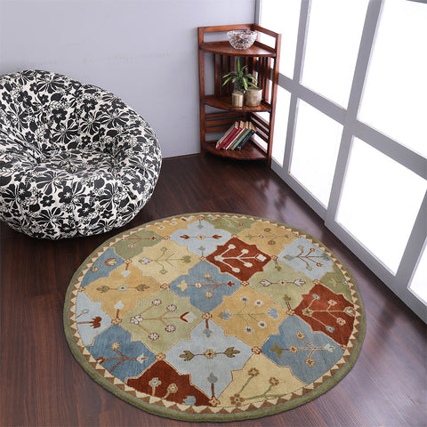 Hand Tufted Wool Round Area Rug Contemporary Multicolor K00572