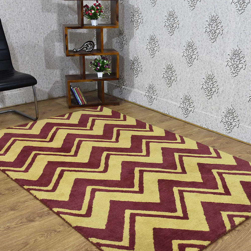 Hand Tufted Wool Area Rug Contemporary Red Gold K00593