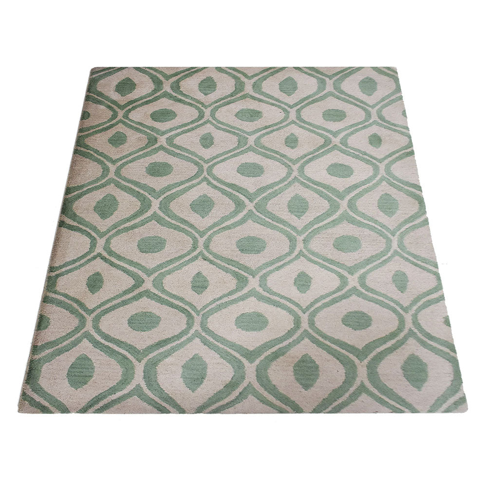 Hand Tufted Wool Area Rug Contemporary Cream Green K00600