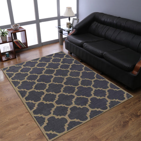 Hand Tufted Wool Area Rug Contemporary Blue Beige K00602