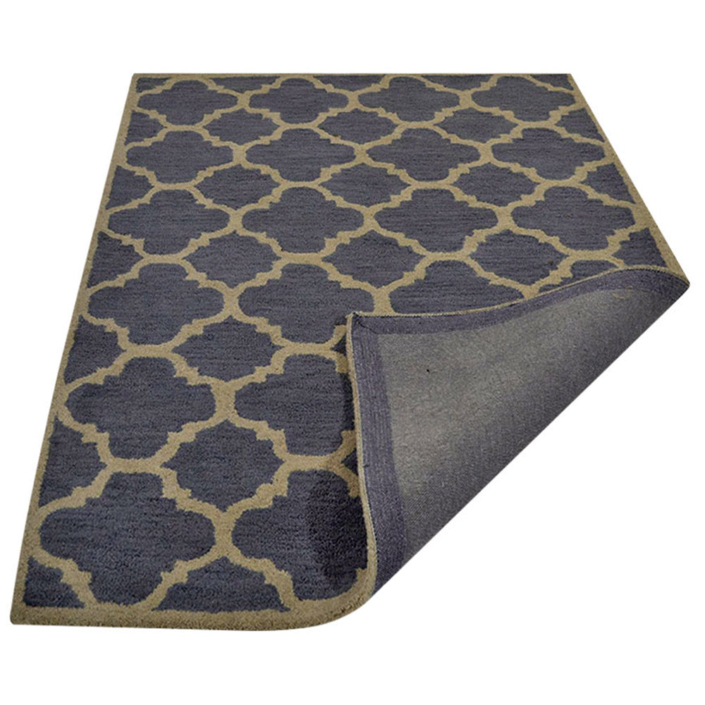 Hand Tufted Wool Area Rug Contemporary Blue Beige K00602