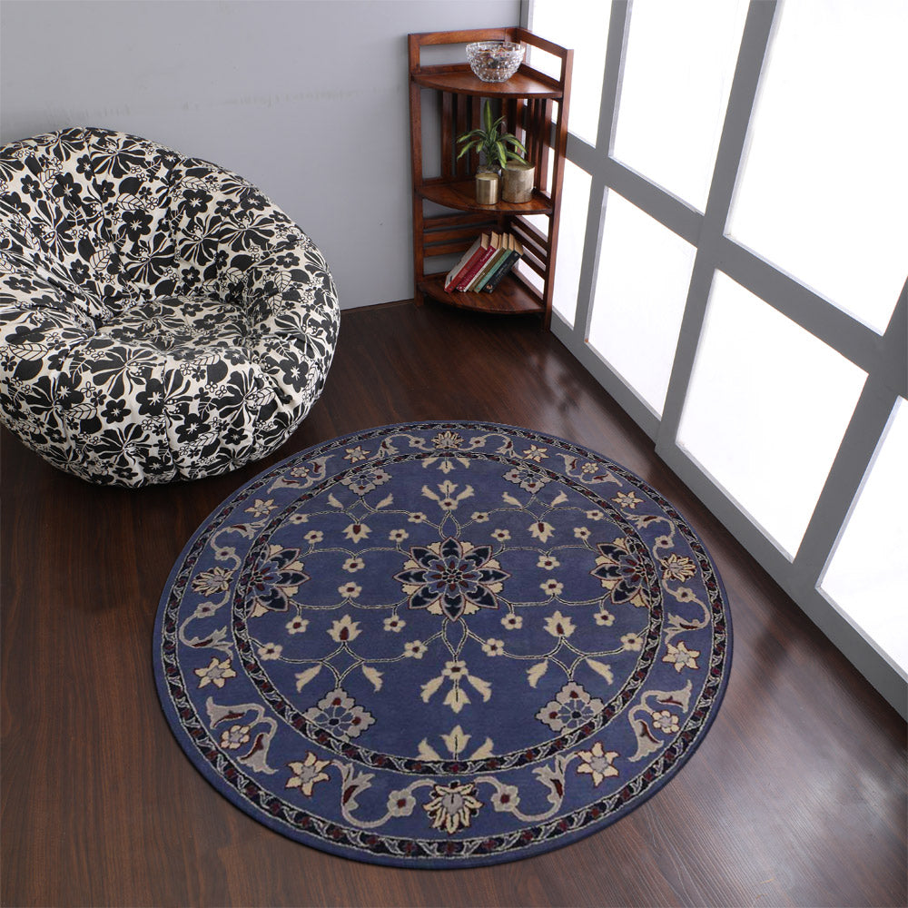 Hand Tufted Wool Round Area Rug Oriental Blue K00630