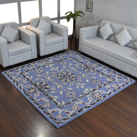 Hand Tufted Wool Square Area Rug Oriental Blue K00630