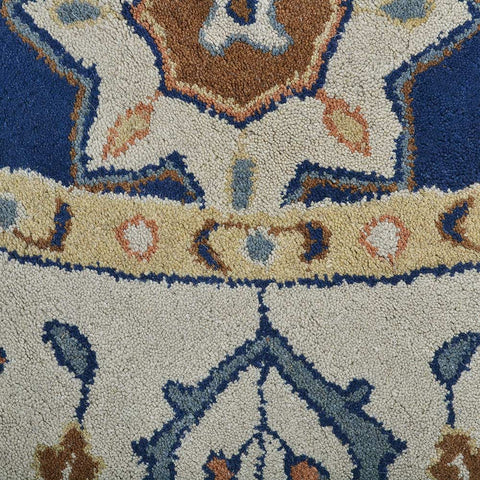 Hand Tufted Wool Round Area Rug Oriental Blue Beige K00644