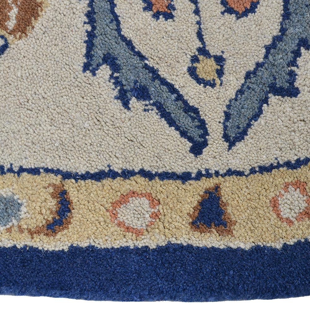 Hand Tufted Wool Round Area Rug Oriental Blue Beige K00644