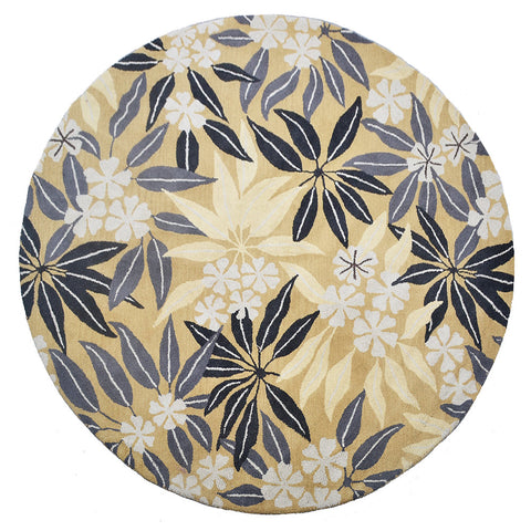Hand Tufted Wool Round Area Rug Floral Gold K00651