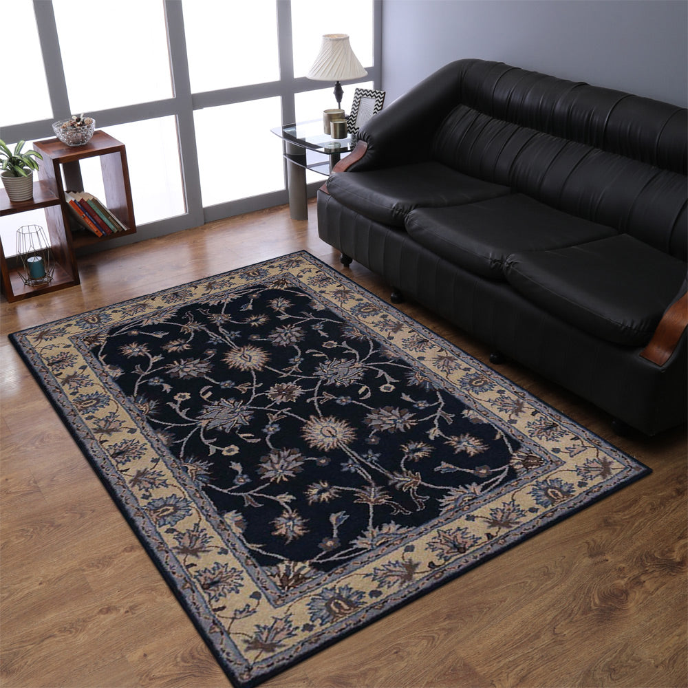 Hand Tufted Wool Rectangle Area Rug Oriental Blue Beige K00655