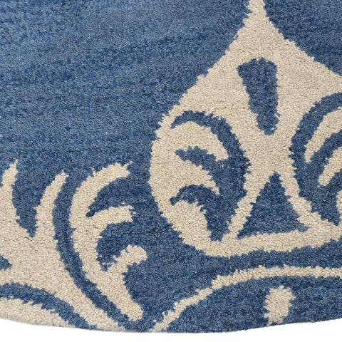 Hand Tufted Wool Round Area Rug Floral Blue K00661