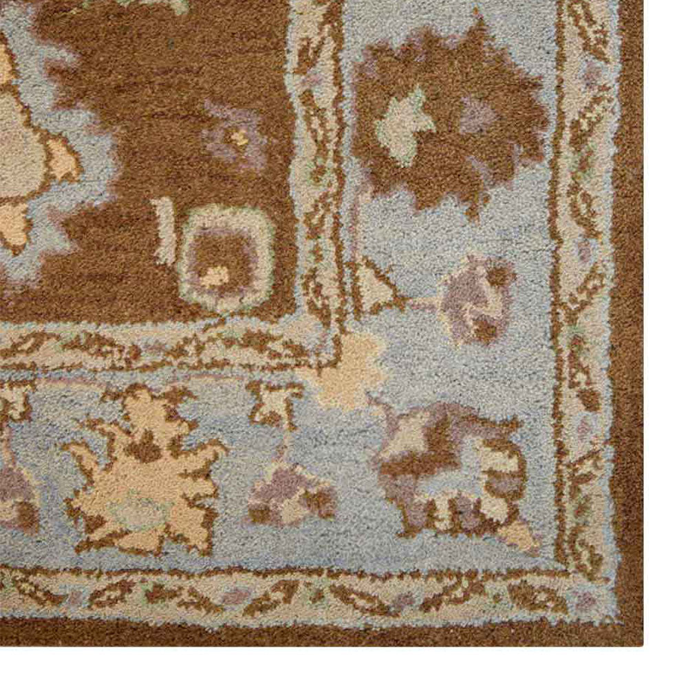 Hand Tufted Wool Area Rug Oriental Brown Light Blue K00674
