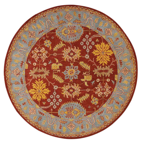Hand Tufted Wool Round Area Rug Oriental Red Blue K00683