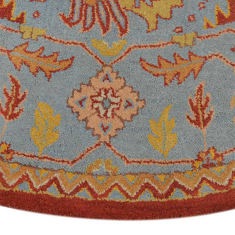 Hand Tufted Wool Round Area Rug Oriental Red Blue K00683