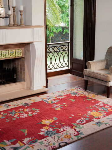 Hand Tufted Wool Rectangle Area Rug Floral Red Camel K00685