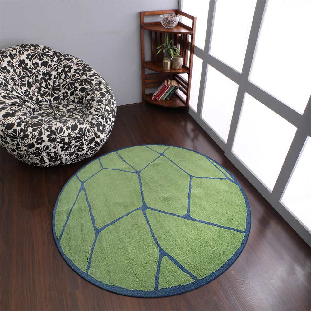Hand Tufted Wool Round Area Rug Contemporary Green Blue K00692
