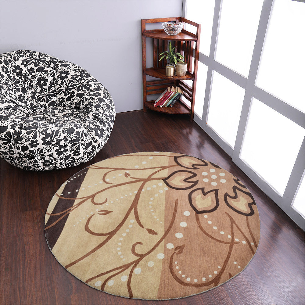 Hand Tufted Wool Round Area Rug Floral Light Brown K00700