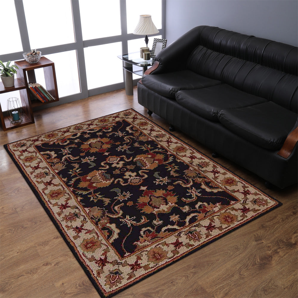Hand Tufted Wool Area Rug Oriental Black White K00705