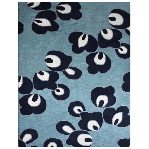 Hand Tufted Wool Area Rug Floral Blue K00718