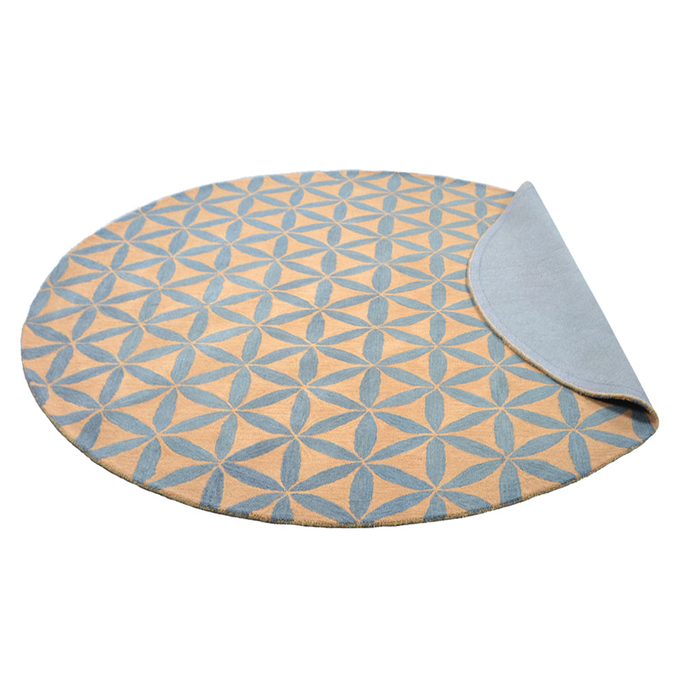 Hand Tufted Wool Round Area Rug Contemporary Gold Blue K00723