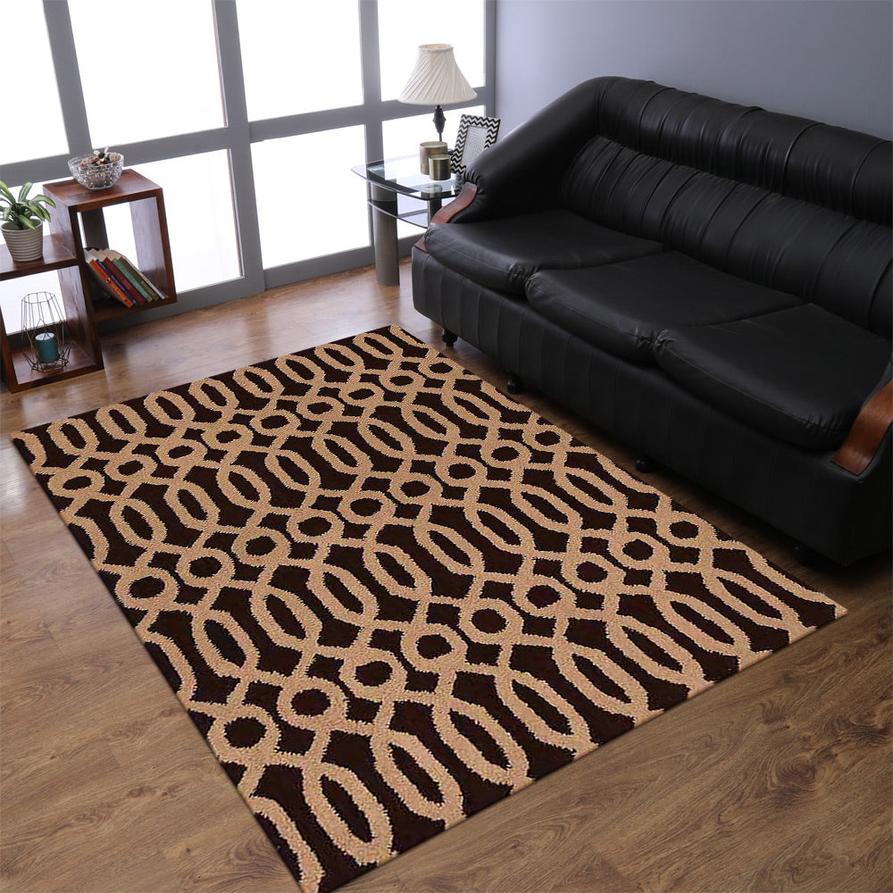Hand Tufted Wool Rectangle Area Rug Contemporary Brown Beige K00734