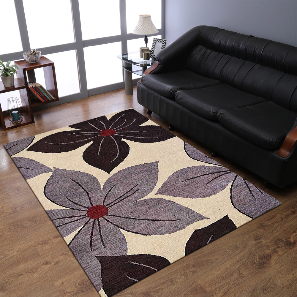 Hand Tufted Wool Area Rug Floral Cream K00926