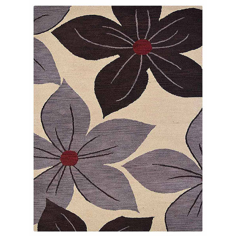 Hand Tufted Wool Area Rug Floral Cream K00926