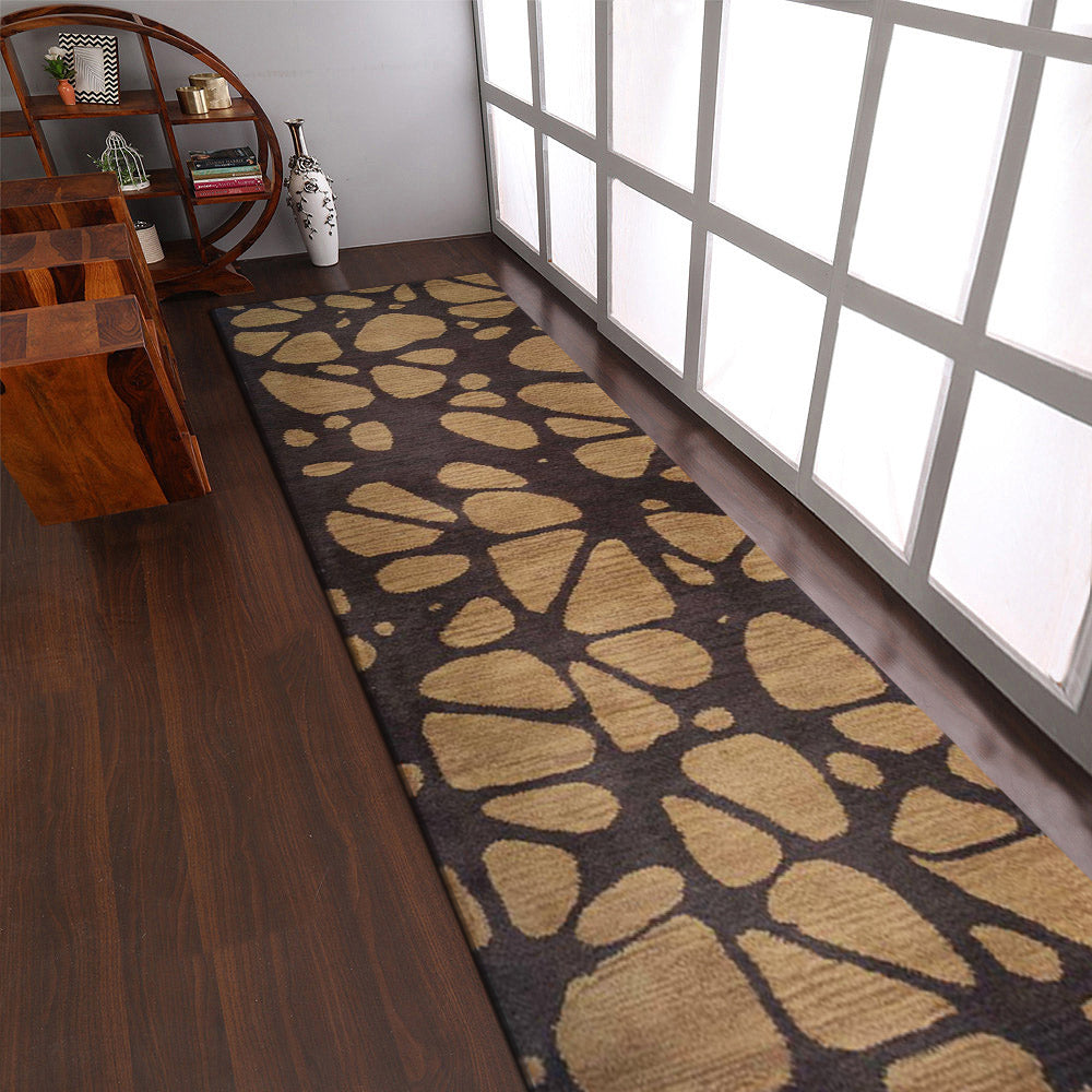 Hand Tufted Wool Runner Area Rug Contemporary Brown Beige K00927