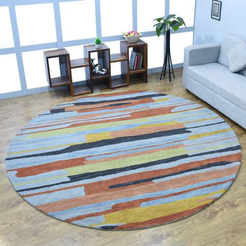 Hand Tufted Wool Round Area Rug Contemporary Multicolor K00S03