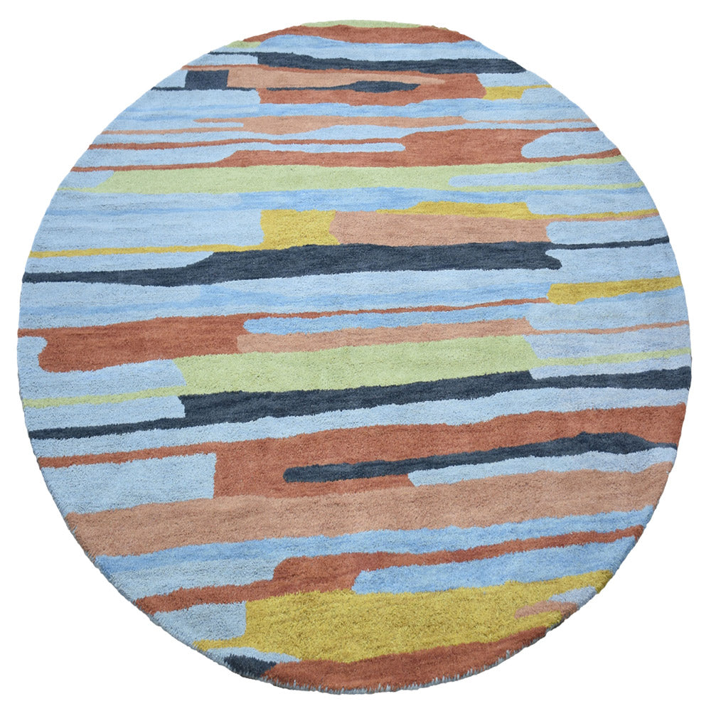Hand Tufted Wool Round Area Rug Contemporary Multicolor K00S03
