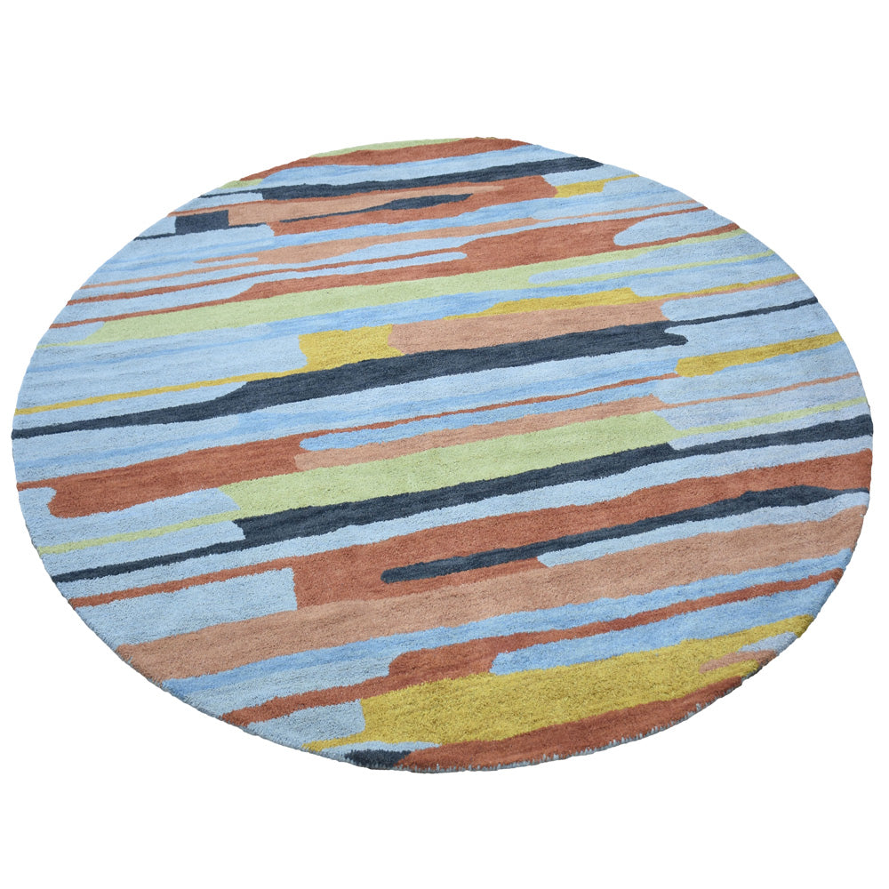 Hand Tufted Wool Round Area Rug Contemporary Multicolor K00S03