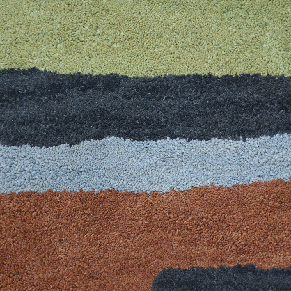 Hand Tufted Wool Round Area Rug Contemporary Multicolor K00S03