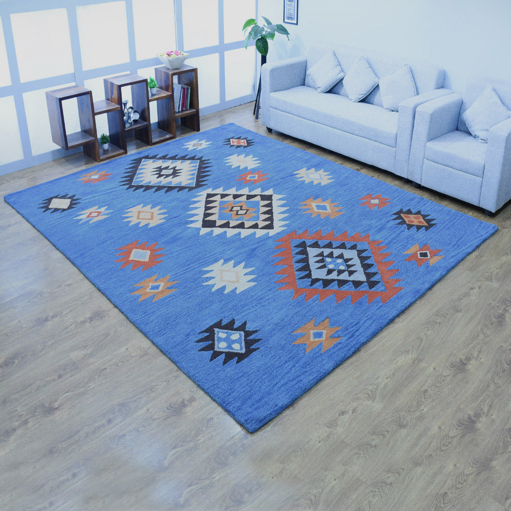 Hand Tufted Wool Area Rug Oriental Light Blue K00S07