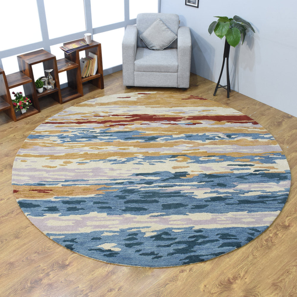 Hand Tufted Wool Round Area Rug Abstract Multicolor K00S13