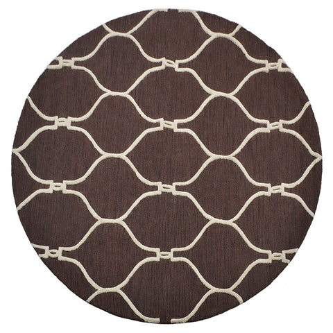 Hand Tufted Wool Round Area Rug Geometric Brown Beige K01004