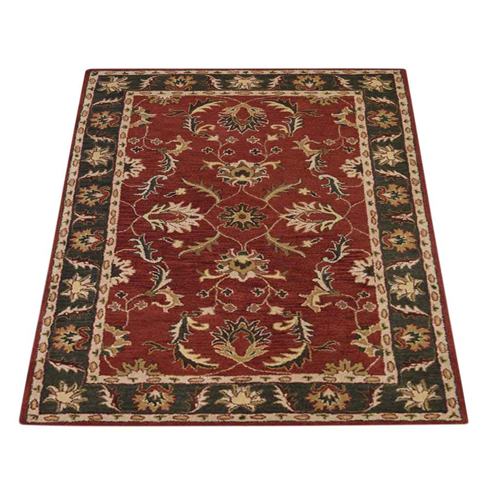 Hand-Tufted-Oriental-wool-rug- red-green-side-3
