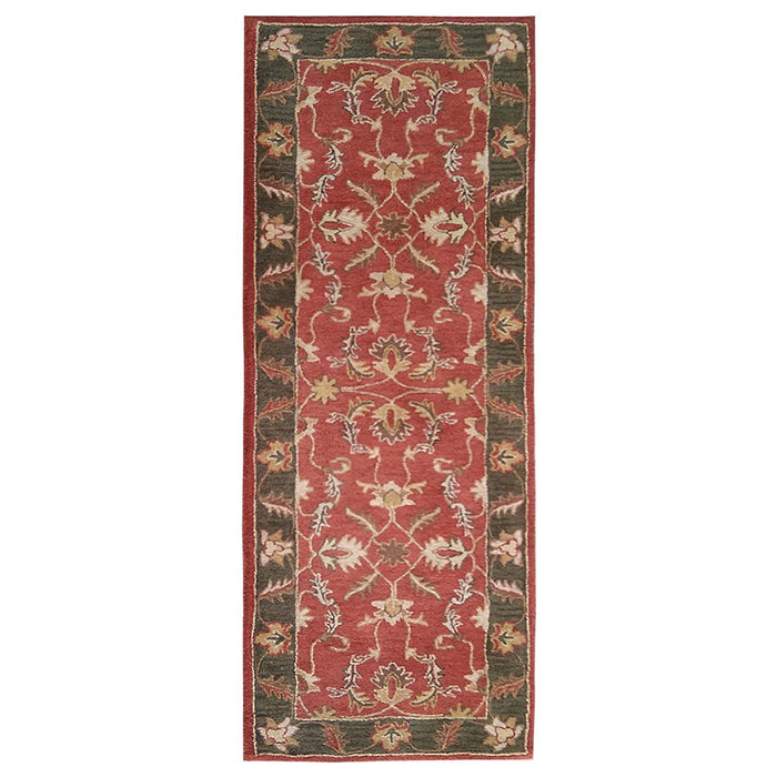 Hand-Tufted-Oriental-wool-runner-rug- red-green-side-1