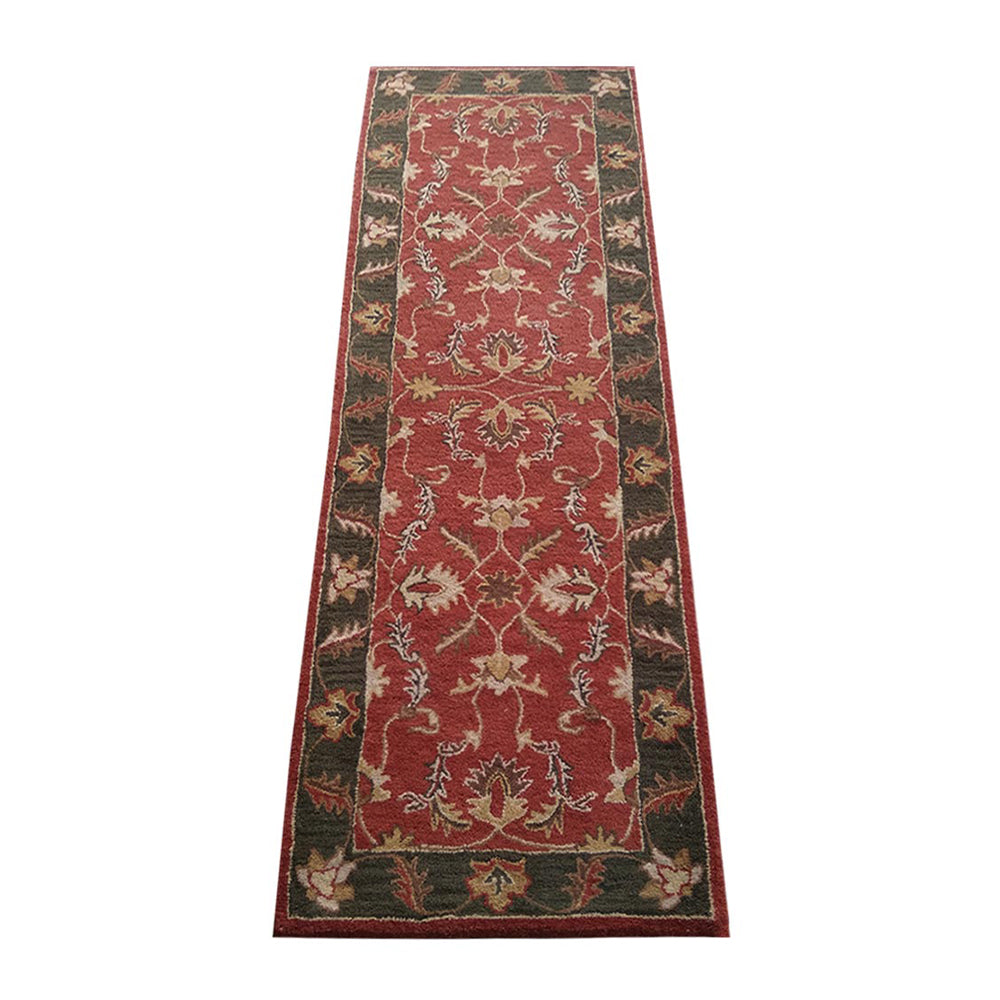 Hand-Tufted-Oriental-wool-runner-rug- red-green-side-2