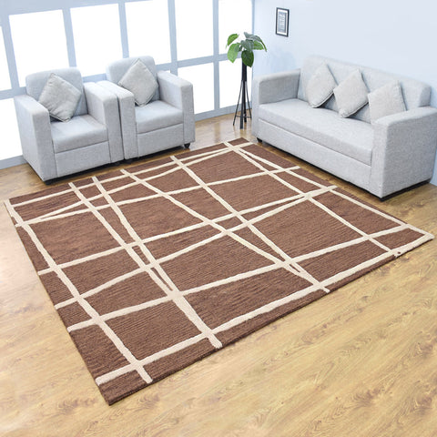 Hand Tufted Wool Square Area Rug Contemporary Brown K02001