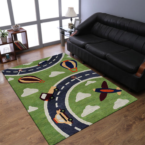 Hand Tufted Wool Area Rug Kids Green K03007