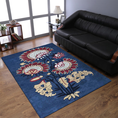 Hand Tufted Wool Area Rug Floral Charcoal K03069